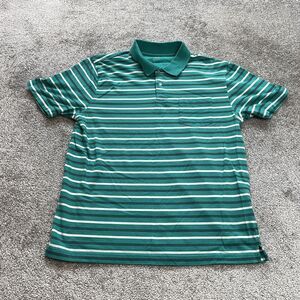 JA Polo Shirt Mens Large Blue Striped Golf Rugby Preppy Collared Cotton Adult